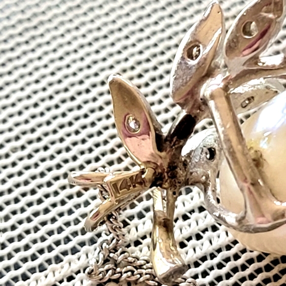 Vintage B.A.B. 14 Kt. White Gold Necklace w/Raw Pearl Center - Picture 9 of 9